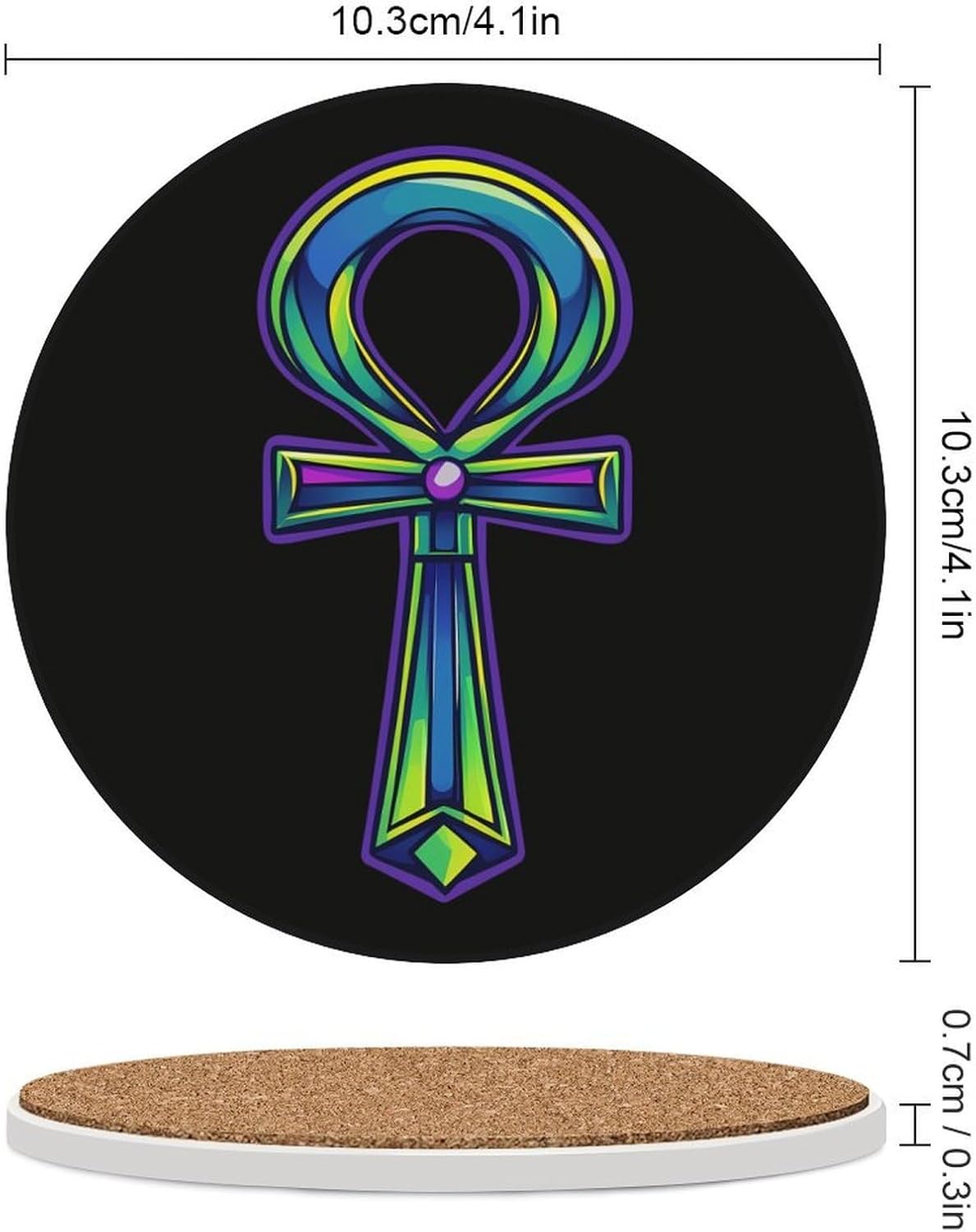 Ankh Egyptian Symbol Ancient Egypt Coasters for Drink Round Ceramic Coaster with Cork Base Home Decorative 6PCS