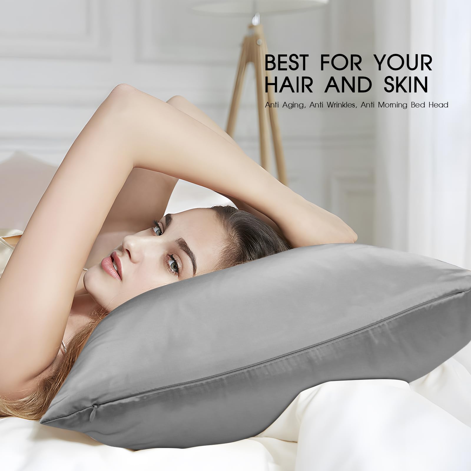 SILKTALE Mulberry Silk Pillowcase Set of 2 for Hair and Skin No Zipper Gray/Grey, Queen Size 50 x 75 cm, Silve Gray-2 Pack, 50x75cm - Image 3