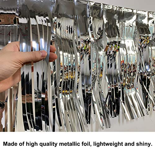 Blukey 10 Feet Long Roll Foil Fringe Garland - Pack Of 3 | Shiny Metallic Tassle Banner | Ideal For Parade Floats, Bridal Shower, Wedding, Birthday | Wall Hanging Fringe Garland Banner (Silver) #TOP1