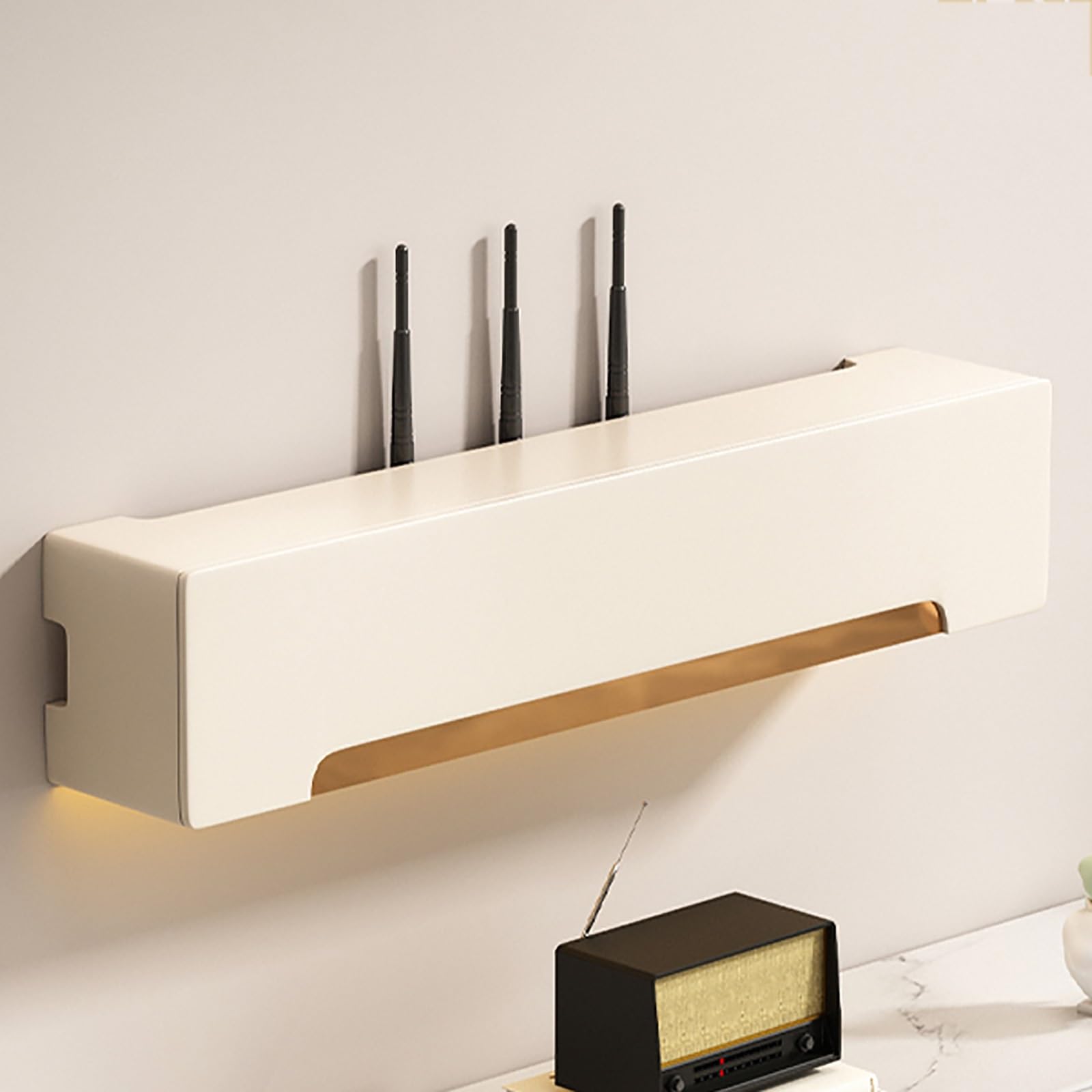 Étagère murale en bois pour routeur – Boîtier Sto Box pour routeur WiFi, nizer de multiprise, support de câbles, 60 cm, blanc – Slish Maison/Bureau Solut