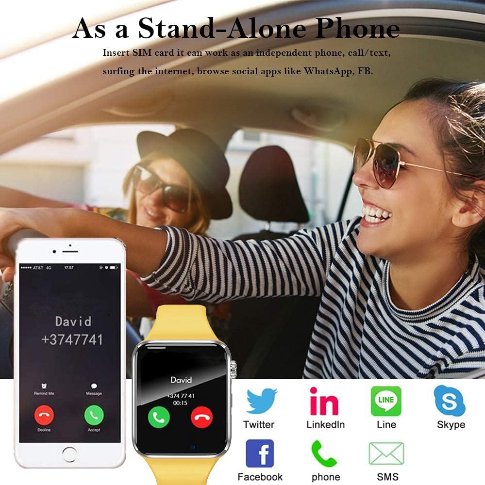 321OU Smart Watch Smartwatch for Android Samsung LG Compatible iPhone iOS, Bluetooth Smartwatches Fitness Tracker for Men Women Kids with SIM SD Card Slot Camera Pedometer Support Call SMS (Yellow)