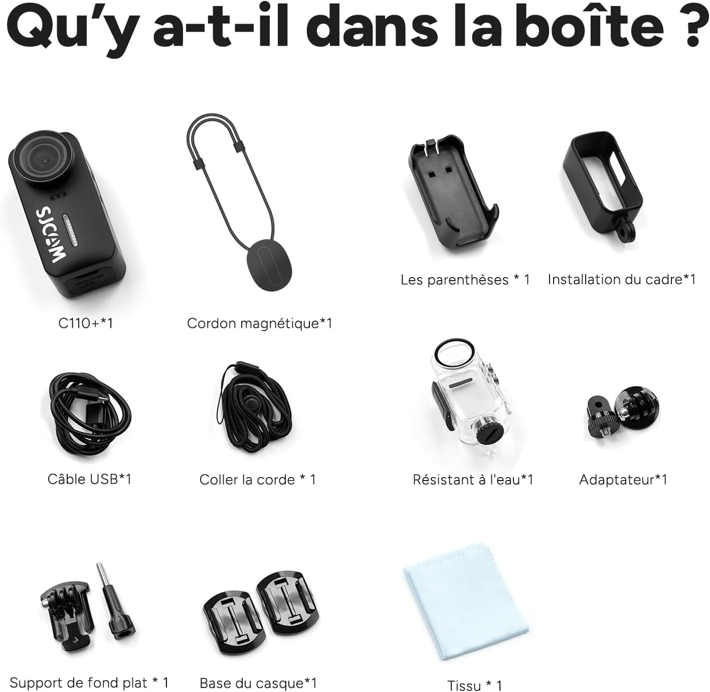SJCAM C110Plus Mini Caméra Vlog Sport 4K sans Carte, Caméra Corporelle 170° FOV, Enregistrement Audio et Vidéo, 8X Zoom, Stabilisation 6 Axes, Caméra Action pour Cyclisme, Moto, Famille, Voyage, Noir