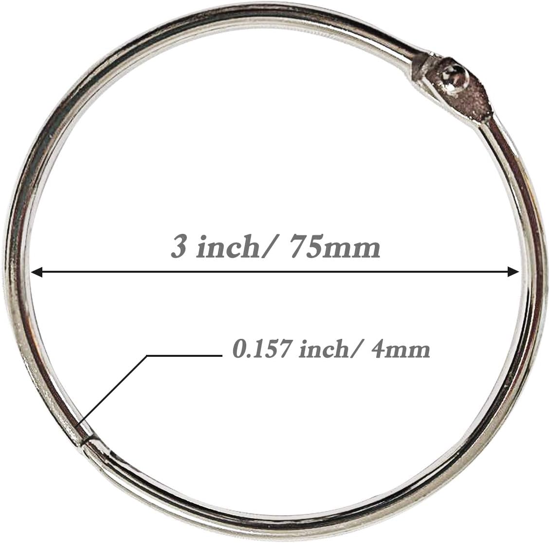 Loose Leaf Binder Rings 3 Inch (12 Pack) Office Book Rings, Nickel Plated Steel Binder Rings, Metal Book Rings, Keychain Key Rings for School, Office and Home : Office Products