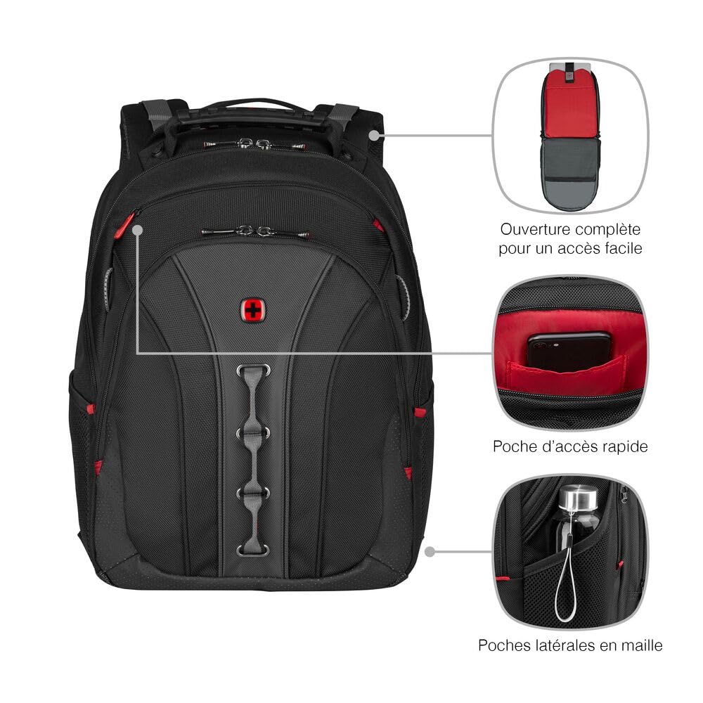 WENGER Legacy Sac à Dos pour Ordinateur Portable 16 Pouces, 21 l, Femmes Hommes, Affaires Uni École Voyages, Noir/Gris, 600631