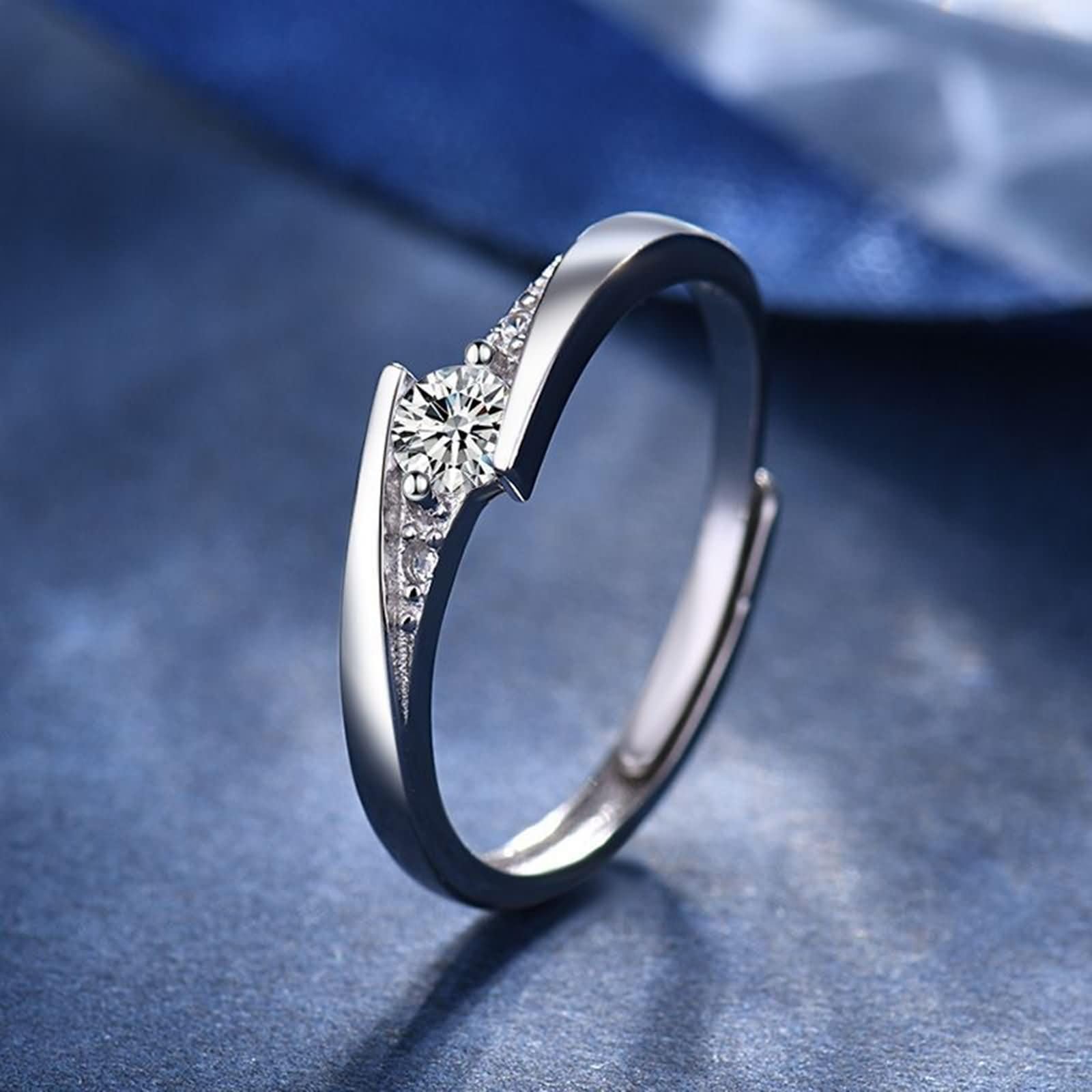 Anelli Fidanzamento Regolabili Coppia con Incisione Argento 925, Rotondo con Zirconia Cubica, Coppia Anelli Fidanzamento Argento