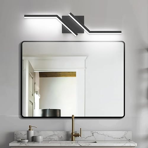ZUZITO Moderna lámpara LED negra de 24 pulgadas para tocador de baño, regulable, sobre espejo, 6000 K, blanco frío, controlador ETL