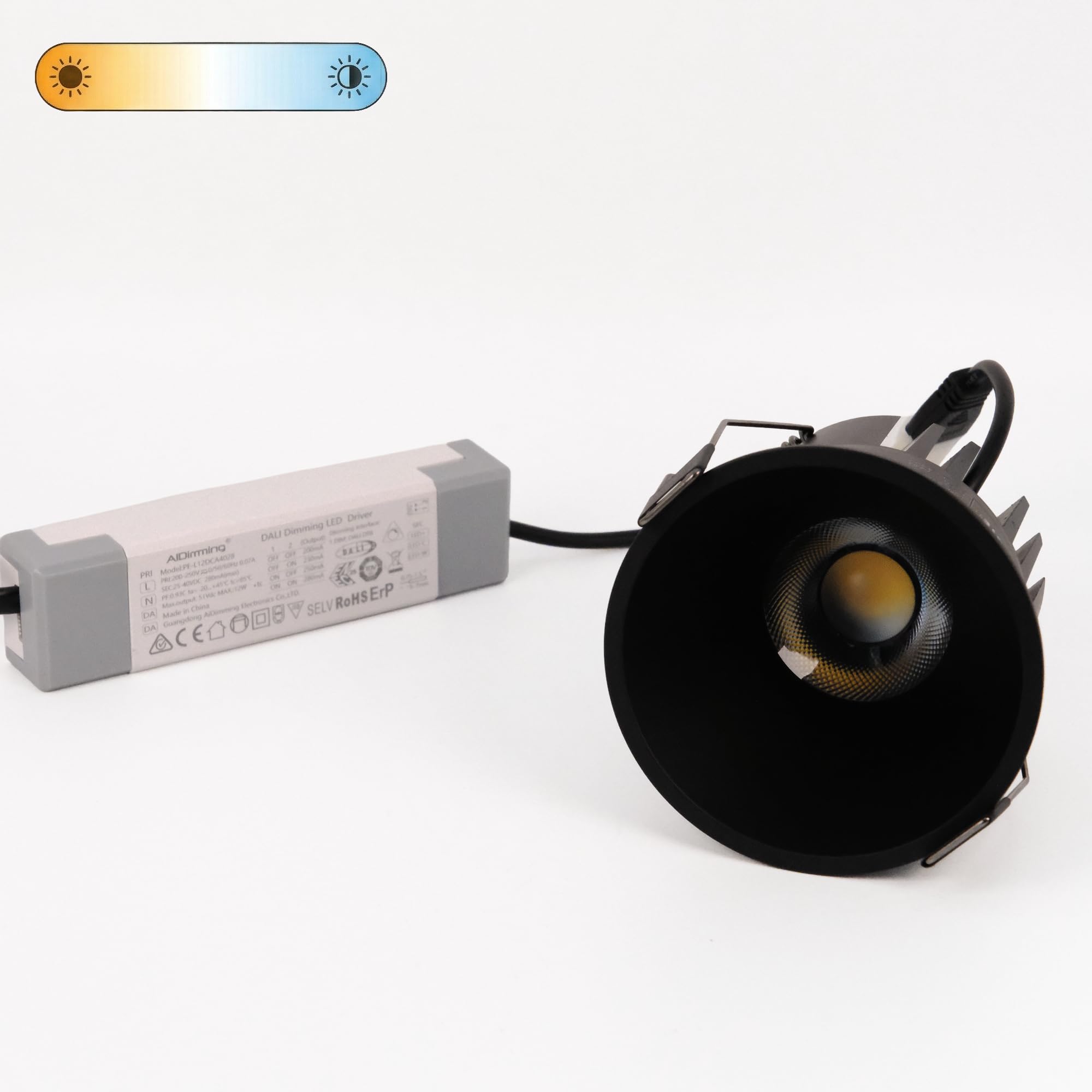 EDGE Premium LED Einbaustrahler Tunable White, Smart DALI 2 DT8 Profi Einbauspot Schwarz HCL Human Centric Lighting, 12W, 2700-6500K, hochwertiges Design, dimmbar, Warmweiß bis Tageslicht