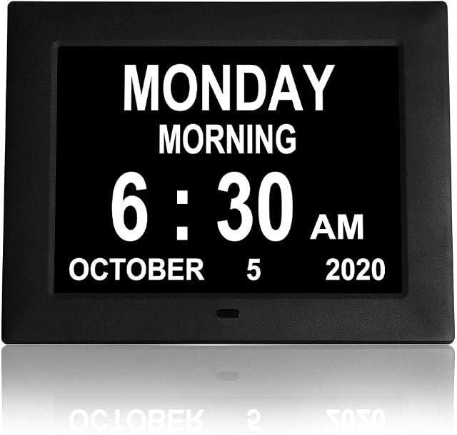 Johnziny Newest Version Digital Day Clocks 8 Alarms Auto-Dimming Extra Large Day and Date Calendar Dementia Clocks for Seniors Elderly Vision Impaired Memory Loss Black