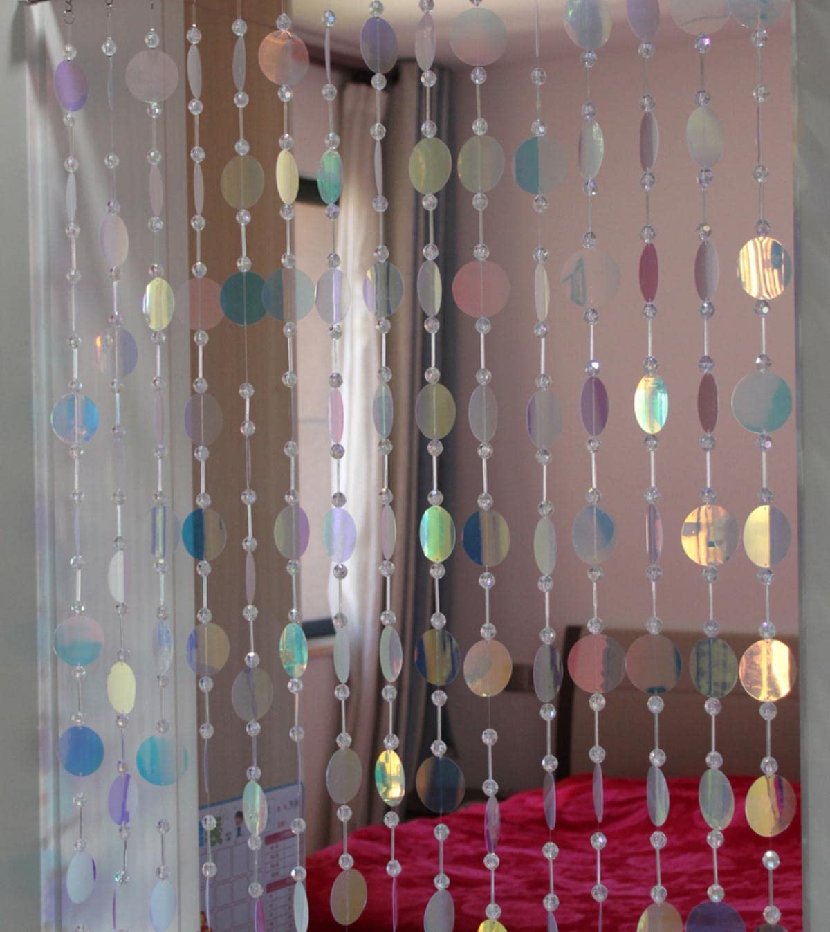 Rideau de Fond à guirlandes, Cloisons intérieures suspendues, décorations for la Maison, Rideaux de Perles, hôtels, cafés, décorations à Paillettes en Plastique(10 Strings 150cm)