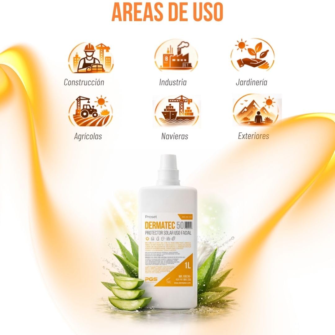Protector Solar Profesional uso diario | Crema Facial UVA/UVB, UVC (soldadura) | Resistente Agua y Sudor | Sin Perfume con Aloe Vera | Crema Solar trabajadores | Sin colorantes ni siliconas (1L)