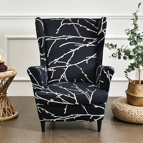 Miniatura 8 de Eco-Ancheng Funda para silla Wingback, 2 piezas, respaldo de ala, fundas de elastano para sillón con respaldo de ala, fundas para sillón con parte