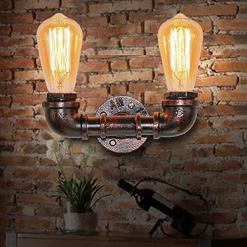 Miniatura 3 de Vintage Industrial Water Pipe Wall Light Steampunk Metal Sconce Retro Cafe Bar Lamp for Bedroom Bedside Headboard Farmhouse Lighting E26E27 Base