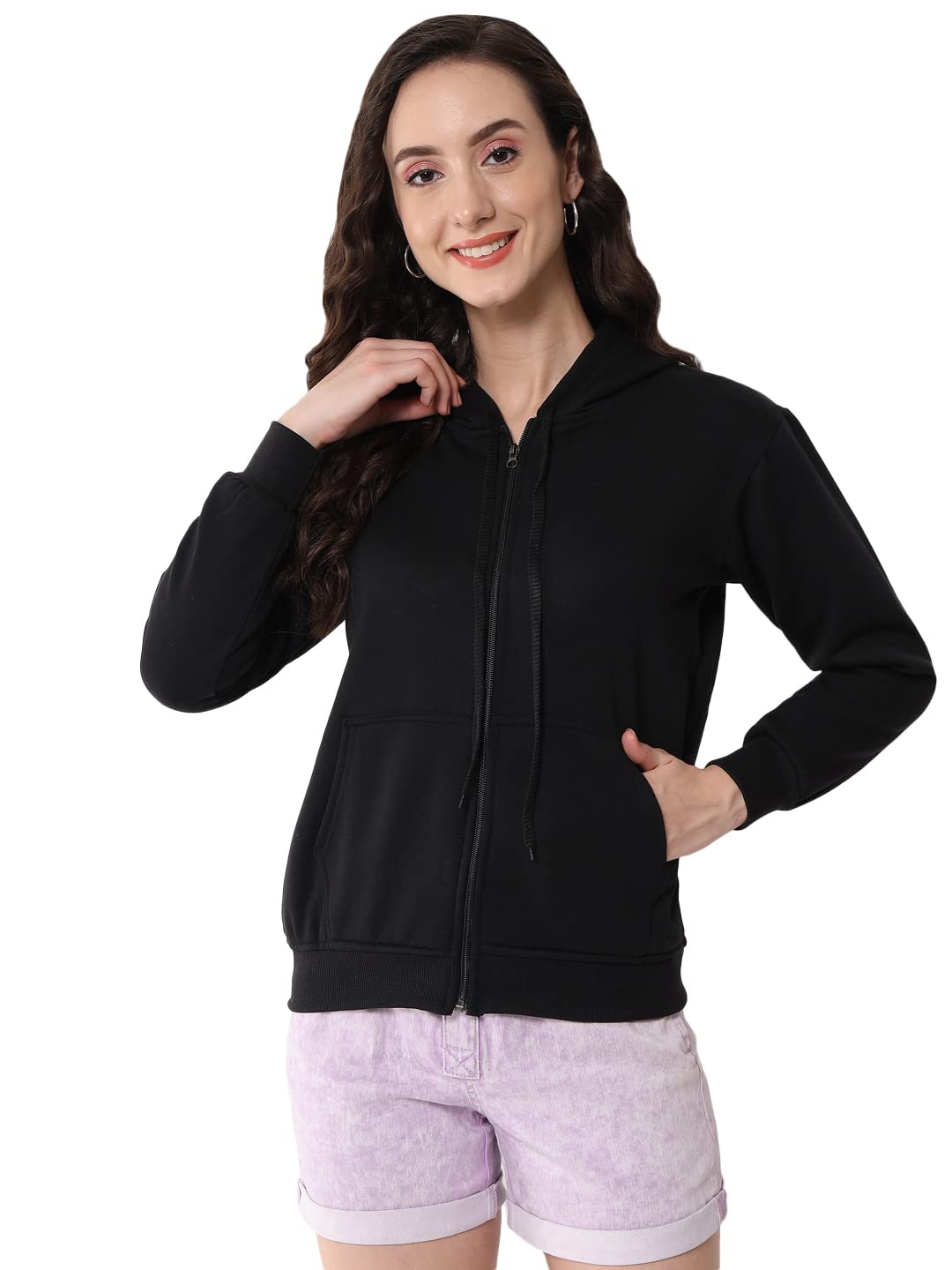Women's Trendy Fleece Zipper Sweatshirt with Hoodie for Women and Girls