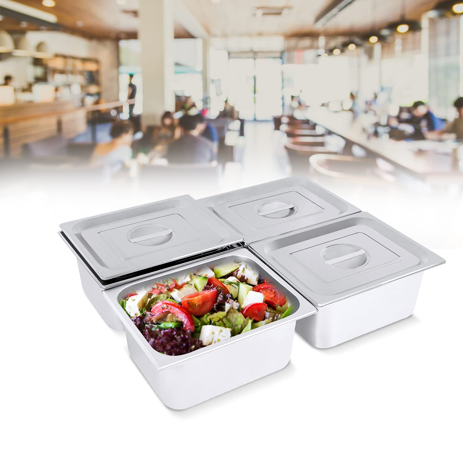 Pojemnik GN 4 x nierdzewne pojemniki gastronomiczne ze stali nierdzewnej z pokrywką (po 7 l, 32,5 x 26,5 x 15 cm), pojemnik na jedzenie, patelnia hotelowa, nadaje się do lodówek, piekarników, stołów