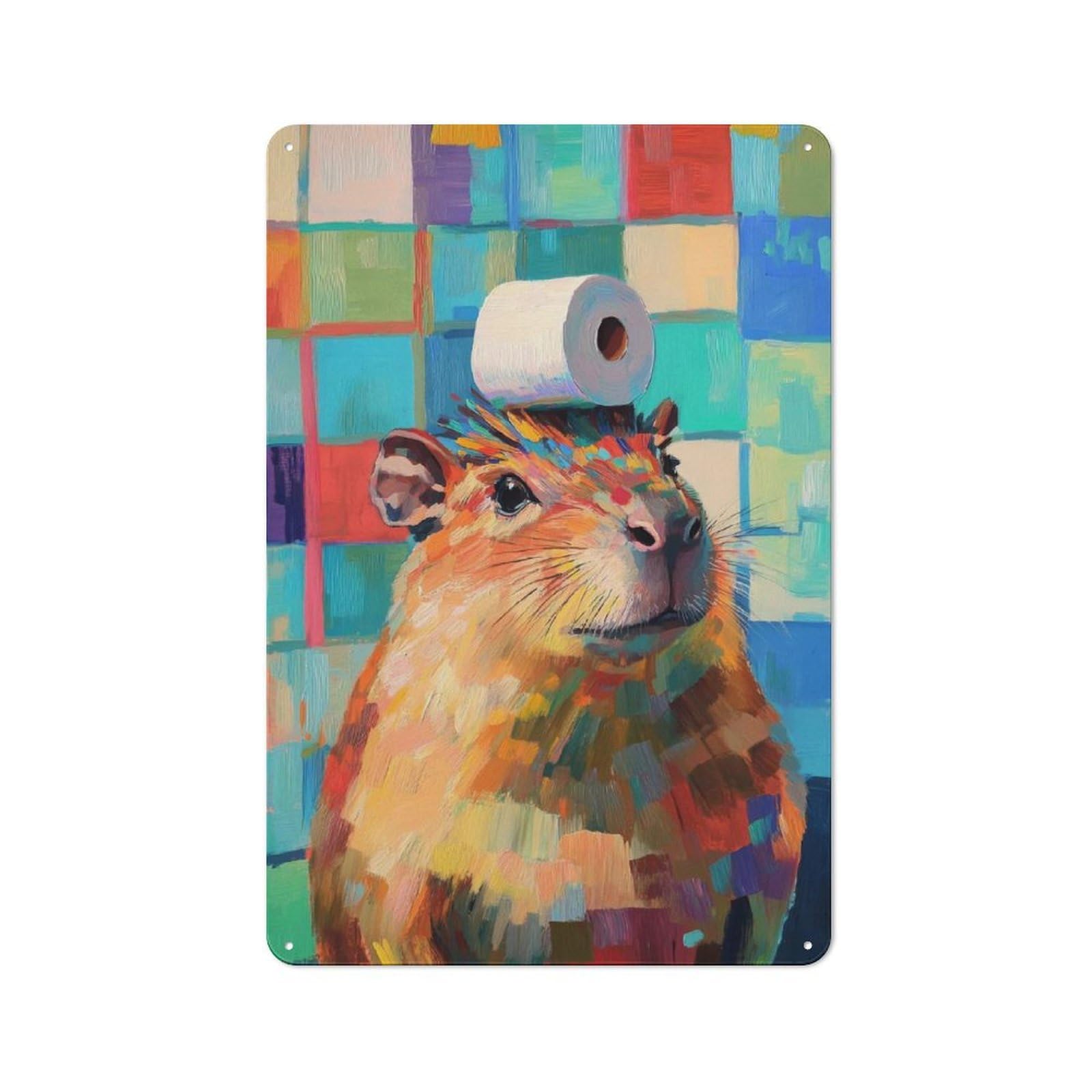 Junmoney Capybara With Toilet Paper Industrial Metal Sign 30X20cm, Modern Retro Loft Wall Plaque For Workspace, Cafe, Hallway Or Garage