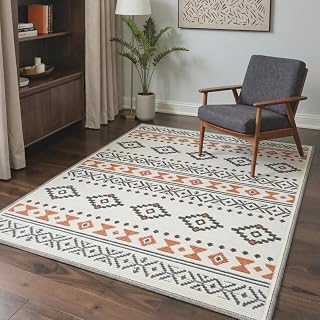 GENIMO Orientteppich 120x170 cm, Persischer Medaillon Läufer, Vintage Kurzflor in Dusty Rust, Waschbar & rutschfest, pflegeleichter Teppich für Flur, Küche, Eingang
