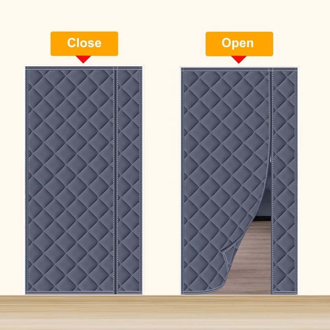 Magnet Wärmeschutzvorhang für Türen, 60x180CM Canvas-Material, Seitliche Öffnung, Thermo Türvorhang, Kältebeständig, winddicht, haustierfreundlich. (grau)