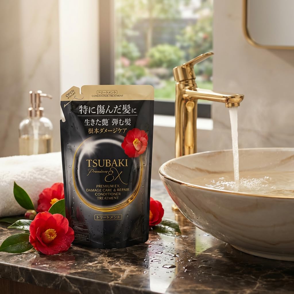 TSUBAKI Premium EX Soin Conditionneur Réparateur Intense Cheveux Abîmés Sachet Recharge 300ml