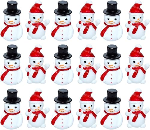 LUOZZY 40 mini figuras de muñeco de nieve de Navidad en miniatura con sombrero, muñeco de nieve de resina, micro paisaje, decoración de casa de
