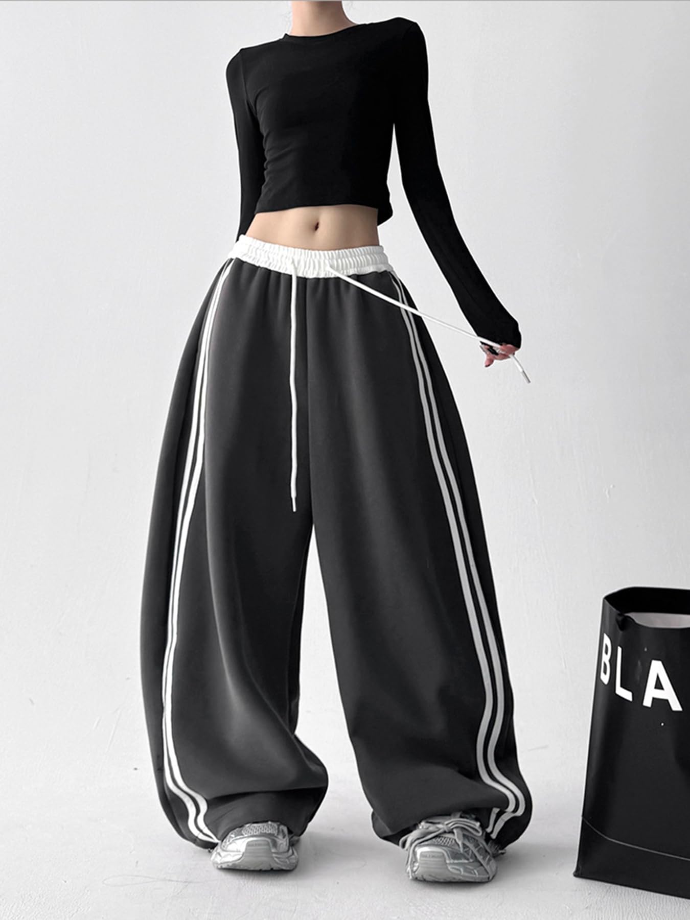 Jogginghose Damen Baggy Sweatpants Y2K Teenager Mädchen Sporthose Vintage Weites Bein Freizeithose Lockere Hosen mit Taschen