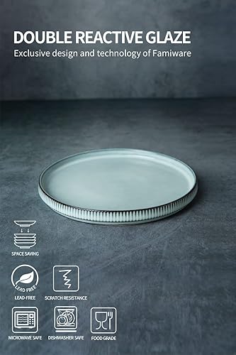 Miniatura 2 de famiware Star - Juego de 6 vajilla de cerámica (18 piezas), platos llanos, platos de ensalada, cuencos para cereales, color azul ahumado