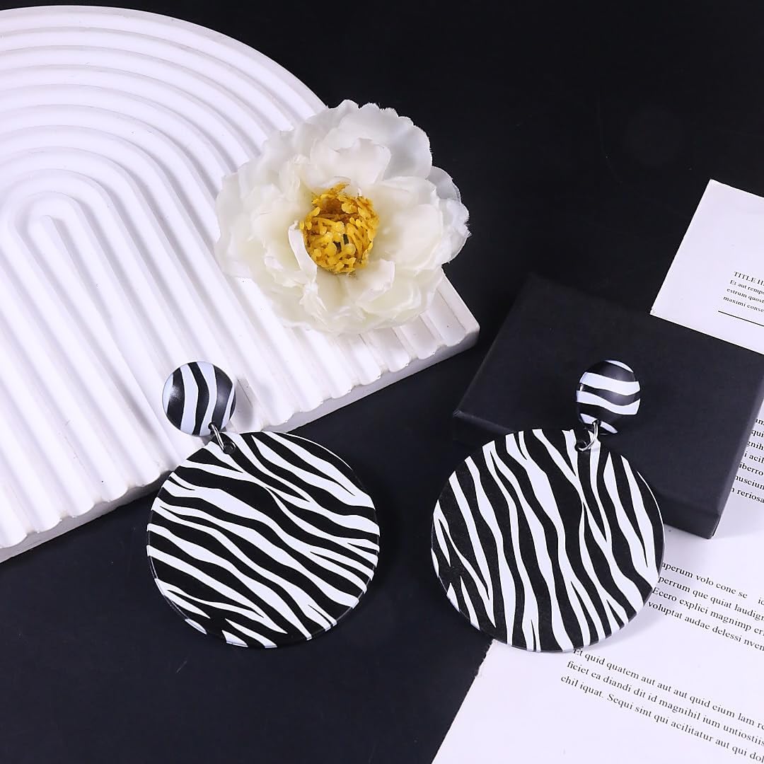 Zebra Earrings for Women Colorful Zebra Print Round Disc Dangle Earrings Chic Exaggerated Zebras Costume Jewelry Accessories for Women - Image 3