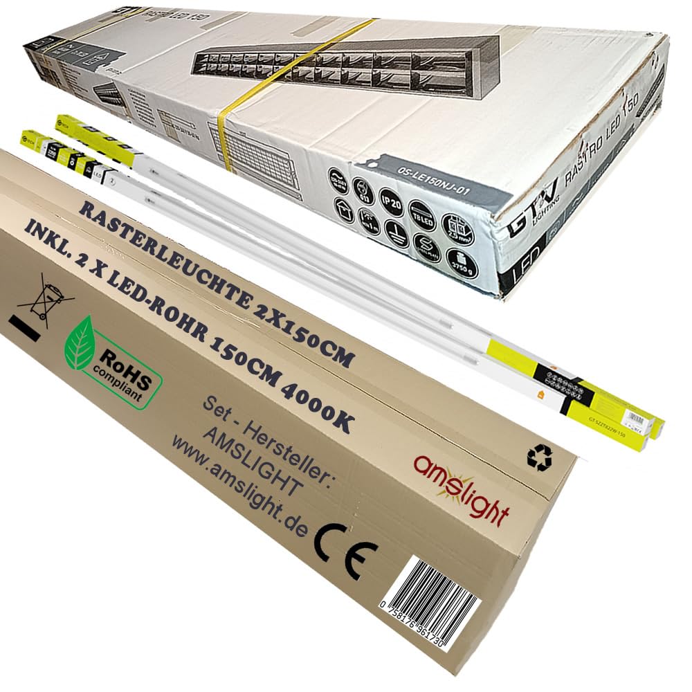 LED Rasterleuchte Empty 2x150cm Tube Röhren Neutral 4000 Set