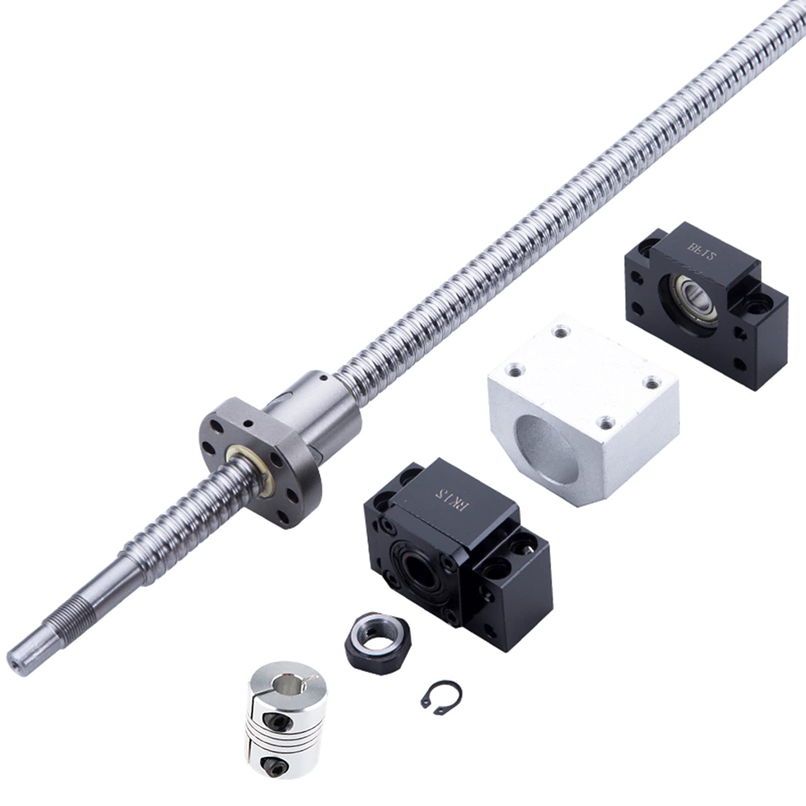 Vis filetée SFU2005 - 600 mm - En acier inoxydable - Avec support BK15 / BF15 - Boîtier d'écrou DSG20H et kit d'embrayage - Pièces CNC