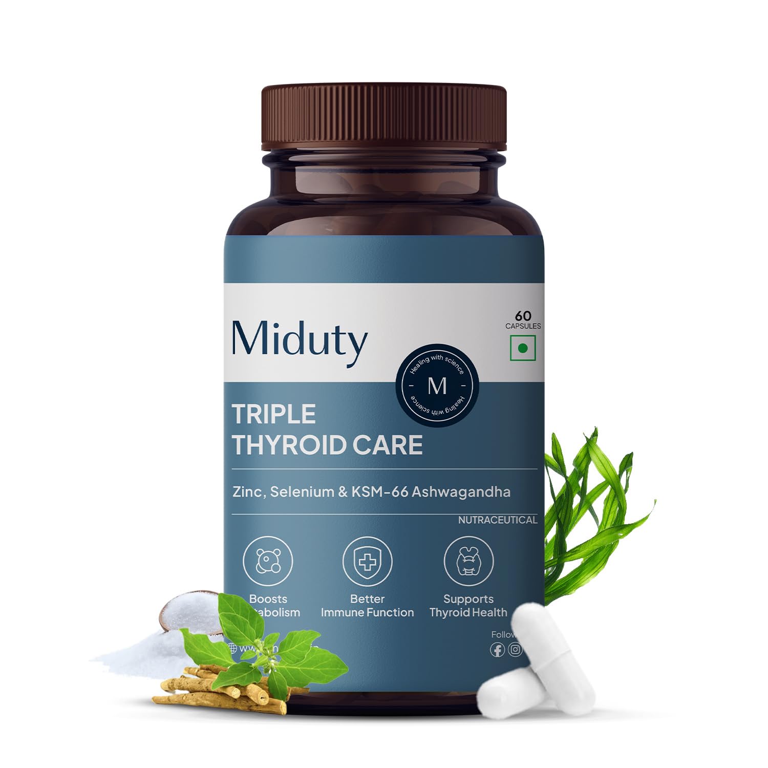 Miduty Palak Notes Triple Thyroid Care Supplement - Rapid Action Formula - KSM-66 Ashwagandha - Sea Kelp - Zinc - Vitamin B1-Selenium-L-Tyrosine - Supports Thyroid Health - Good mood - 60 Capsules (B0BXP6TZGJ) Amazon Price History, Amazon Price Tracker