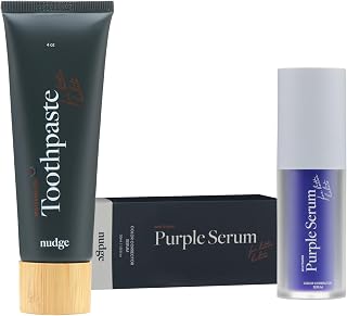 Nudge Color Corrector Purple Teeth Whitening Serum (30 ml) & Nano-Hydroxyapatite Fluoride-Free Toothpaste (4 oz, Watermelon) – All Natural, Minimizes Irritation, Remineralizes & Whitens