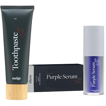 Nudge Color Corrector Purple Teeth Whitening Serum (30 ml) & Nano-Hydroxyapatite Fluoride-Free Toothpaste (4 oz, Watermelon) All Natural, Minimizes Irritation, Remineralizes & Whitens