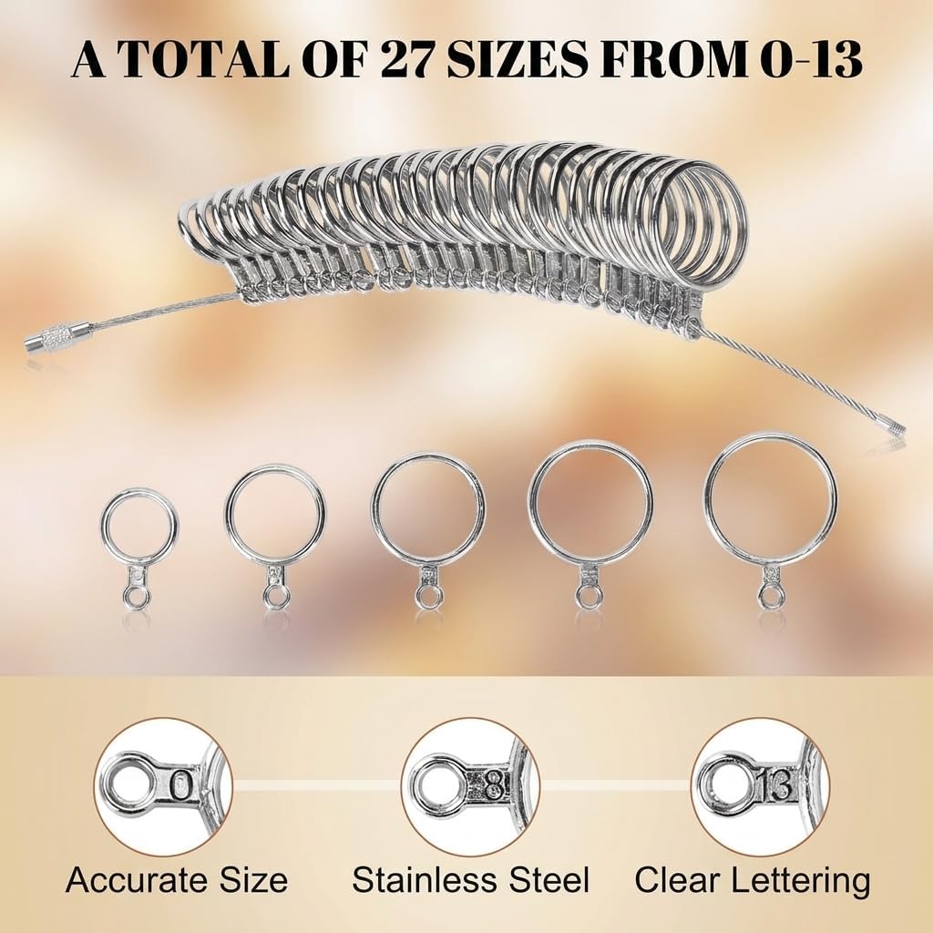 Ring Sizer Measuring Tool Set with Finger Sizer Mandrel, Ring Gauge for Jewelry Sizing, Silver, 4 Piece (Metal-4 Set)