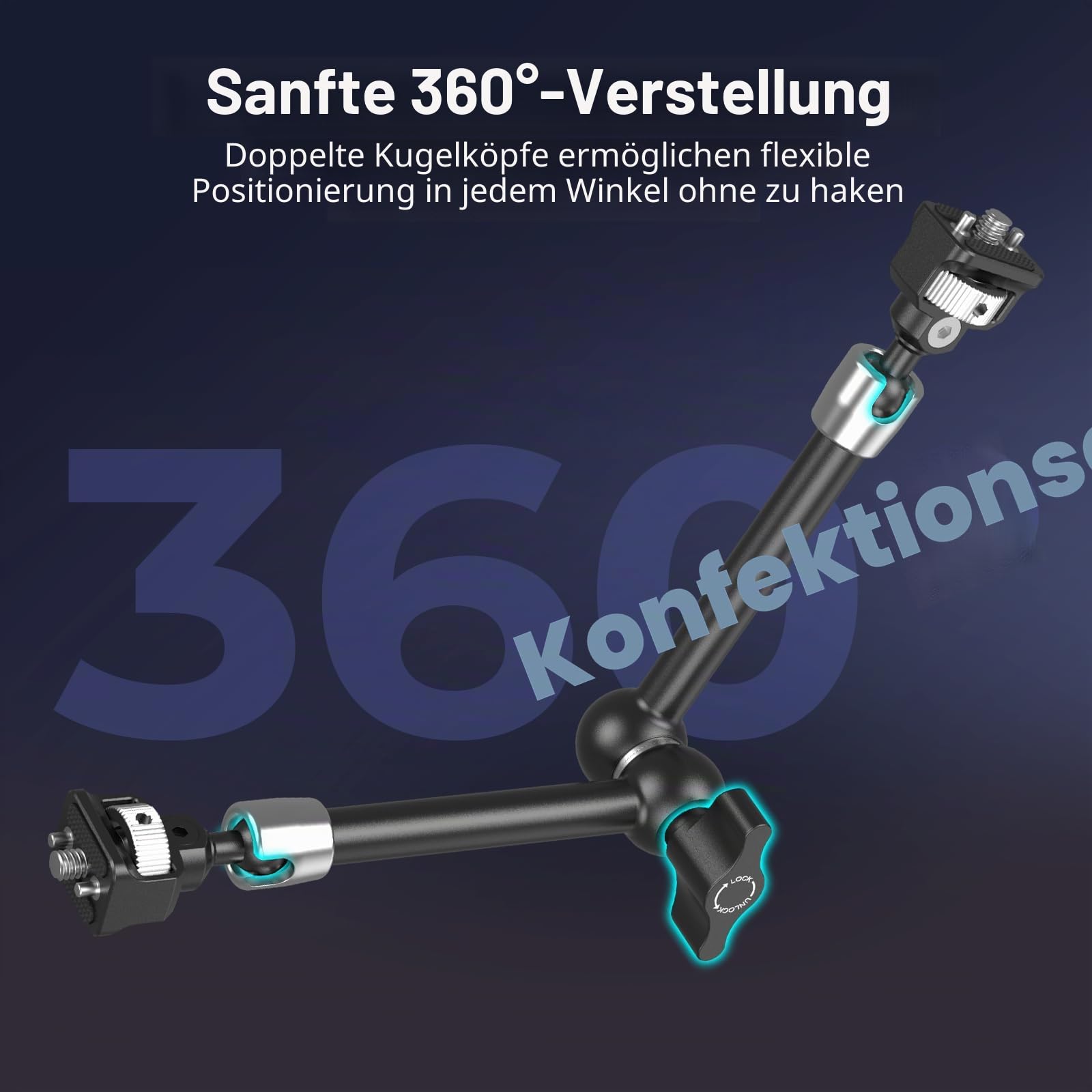 SMALLRIG 11'' Magic Arm mit 1/4"-20 Schrauben und Gefederten Stiften, 1,5kg Tragkraft, 360° Doppelkugelkopf, Rutschfestes Design für Kameras/Leuchten/Monitore/Mikrofone/Telefone – 5309