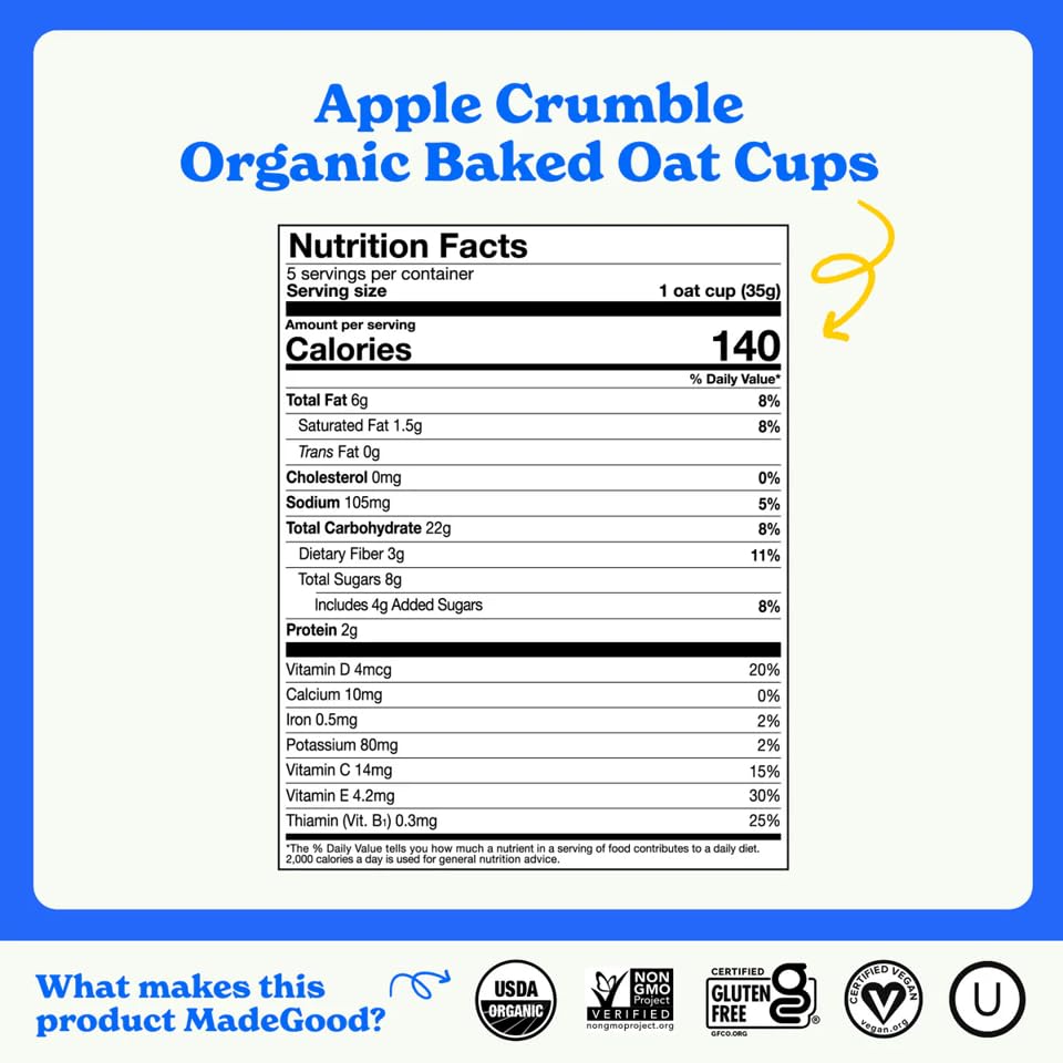 MADEGOOD Organic Apple Crumble Oat Cups 5ct, 1.23 OZ image 3