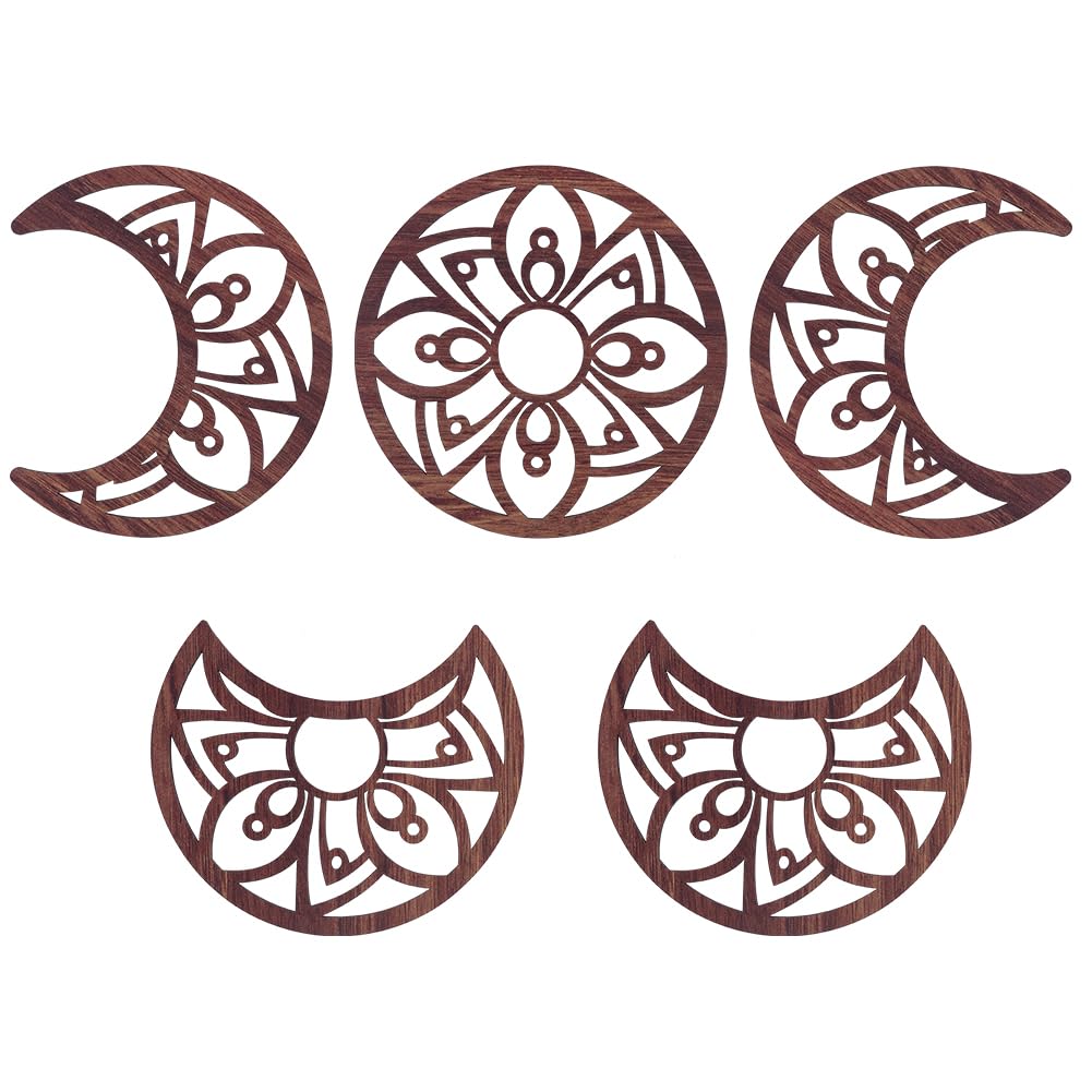 AHANDMAKER 5 piezas de decoración de pared de fase lunar, decoración bohemia de madera para sala de estar, decoración de pared de fase lunar de flor, decoración de dormitorio, decoración para colgar