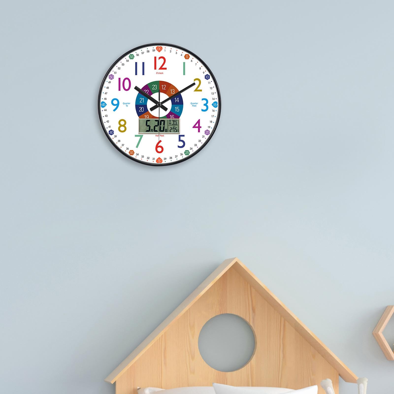 Reloj Infantil para Enseñar La Hora con LED Multifunción Sin Ruido Material PP Y Vidrio Adecuado para Decoración de Cuarto Infantil Escuela Bi, Style C, Individual