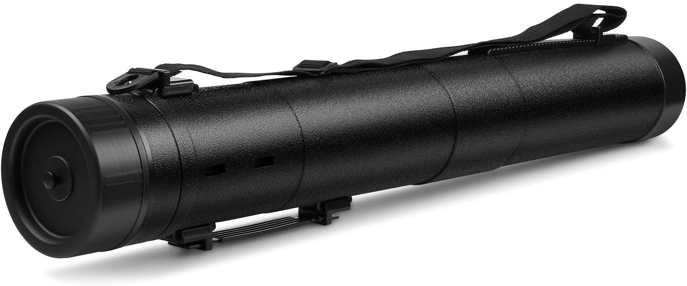 Flexzion Poster, Art, Document Tube with Strap, Expandable Waterproof Plastic Container, Telescoping Cylindrical Storage Case, Portable Paper Holder for Draft Sketch Blueprint, 3.5 I.D. x 30-54 Inches