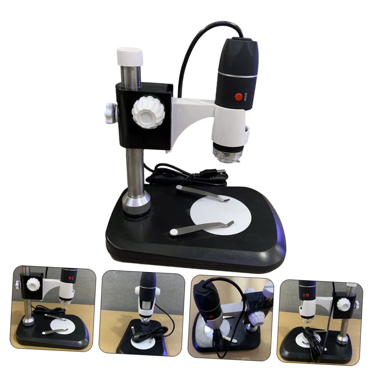 Microscopio Digital Portátil 1600x Negro de Abs USB | Luz LED Ajustable, para Joyería y Monedas, Formato Compacto de Bolsillo