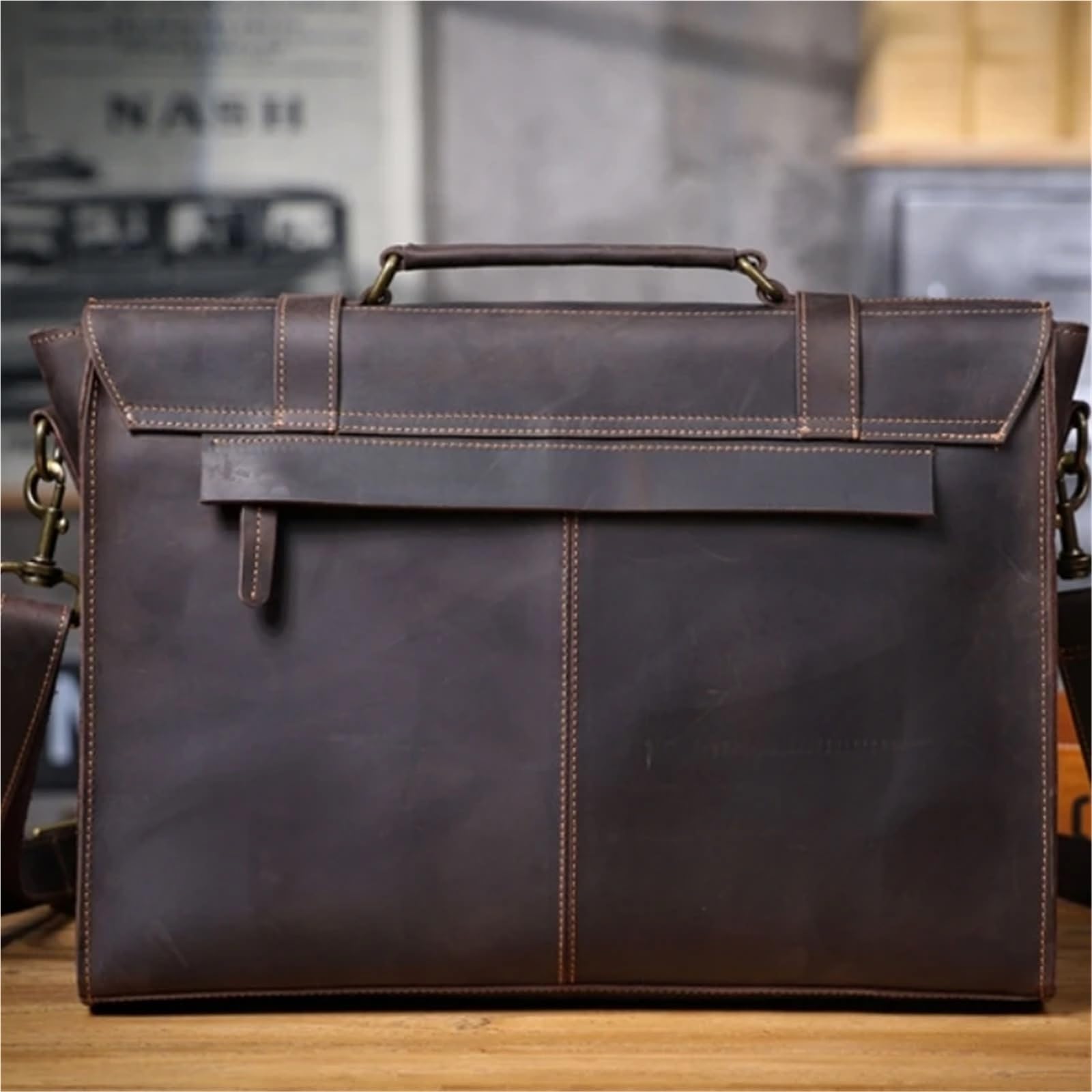 Bolso de mano for hombre, piel auténtica, for negocios, bandolera hombro, for ordenador 15,6" Para Negocio Colegio Trabajo Café