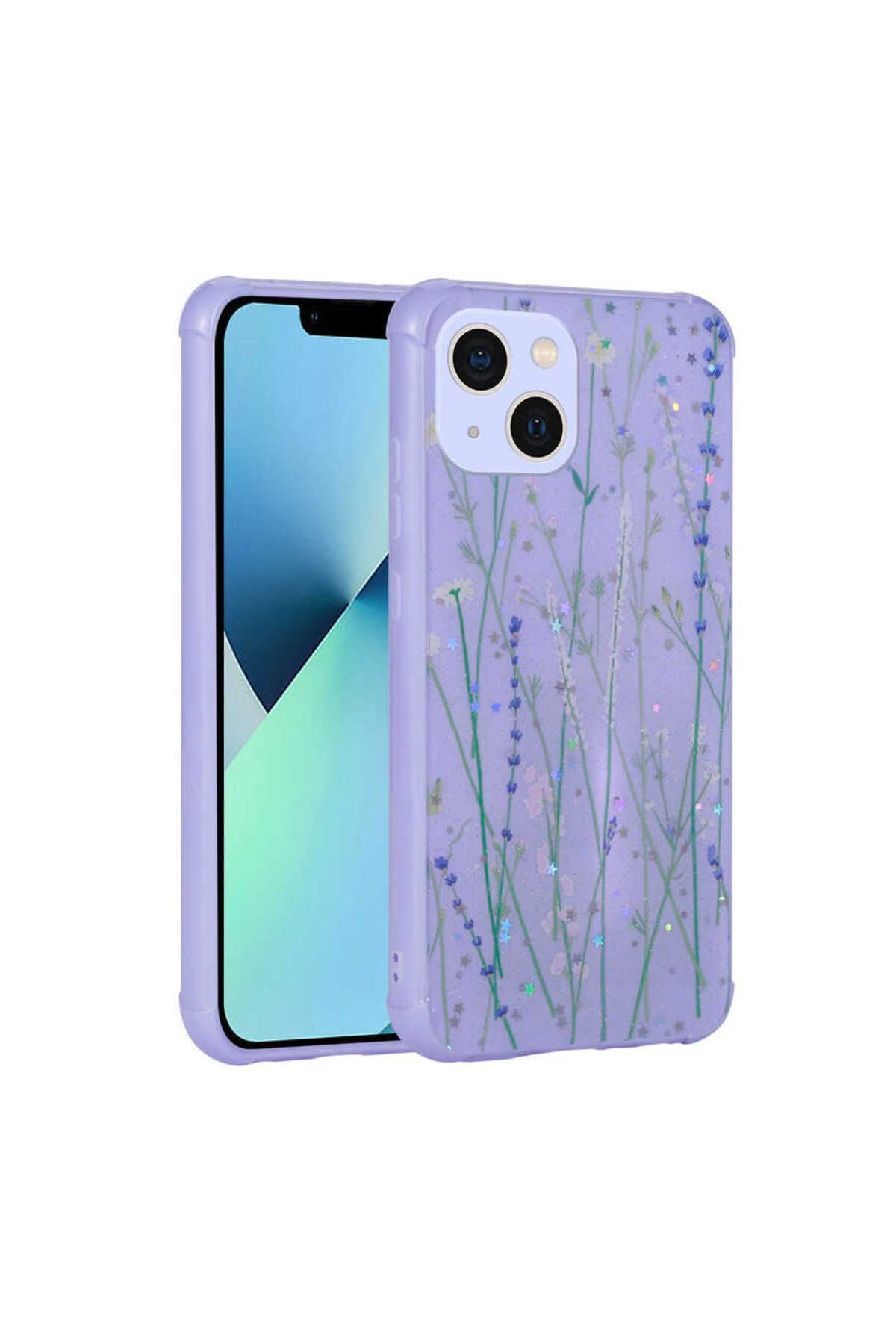 Zore Apple ile uyumlu iPhone 13 Kılıf Simli Desenli Kamera Korumalı Parlak Zore Popy Kapak Dallar