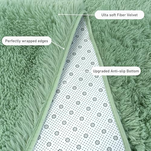 Small Area Rug, 2x3 Rug for Bedroom Shaggy Throw Rugs for Dorm Rug, Soft Shag Carpet for Kids Room, Plush Comfy Fluffy Bedside Rug for Home Decor Aesthetic, Mint Green