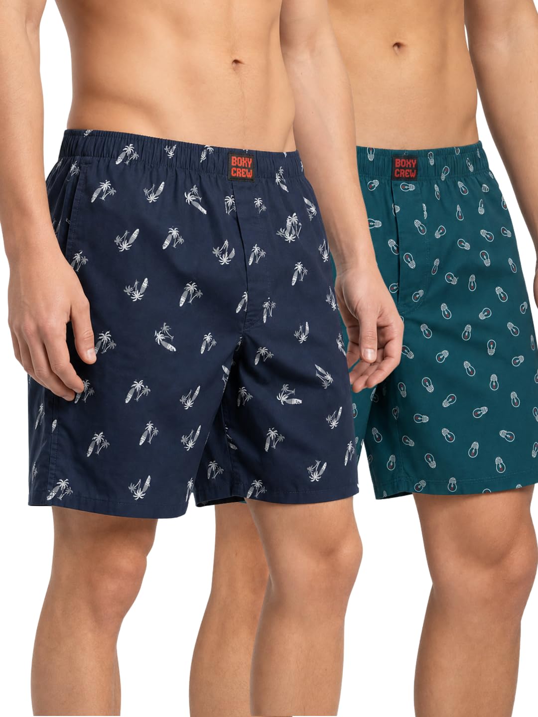 Men's 100% Cotton Printed Boxer Shorts Pack of 2 with Dual Side Pockets and Fabric-Covered Waistband - Navy Blue/Teal, Styles MBX025, MBX027-picture-29