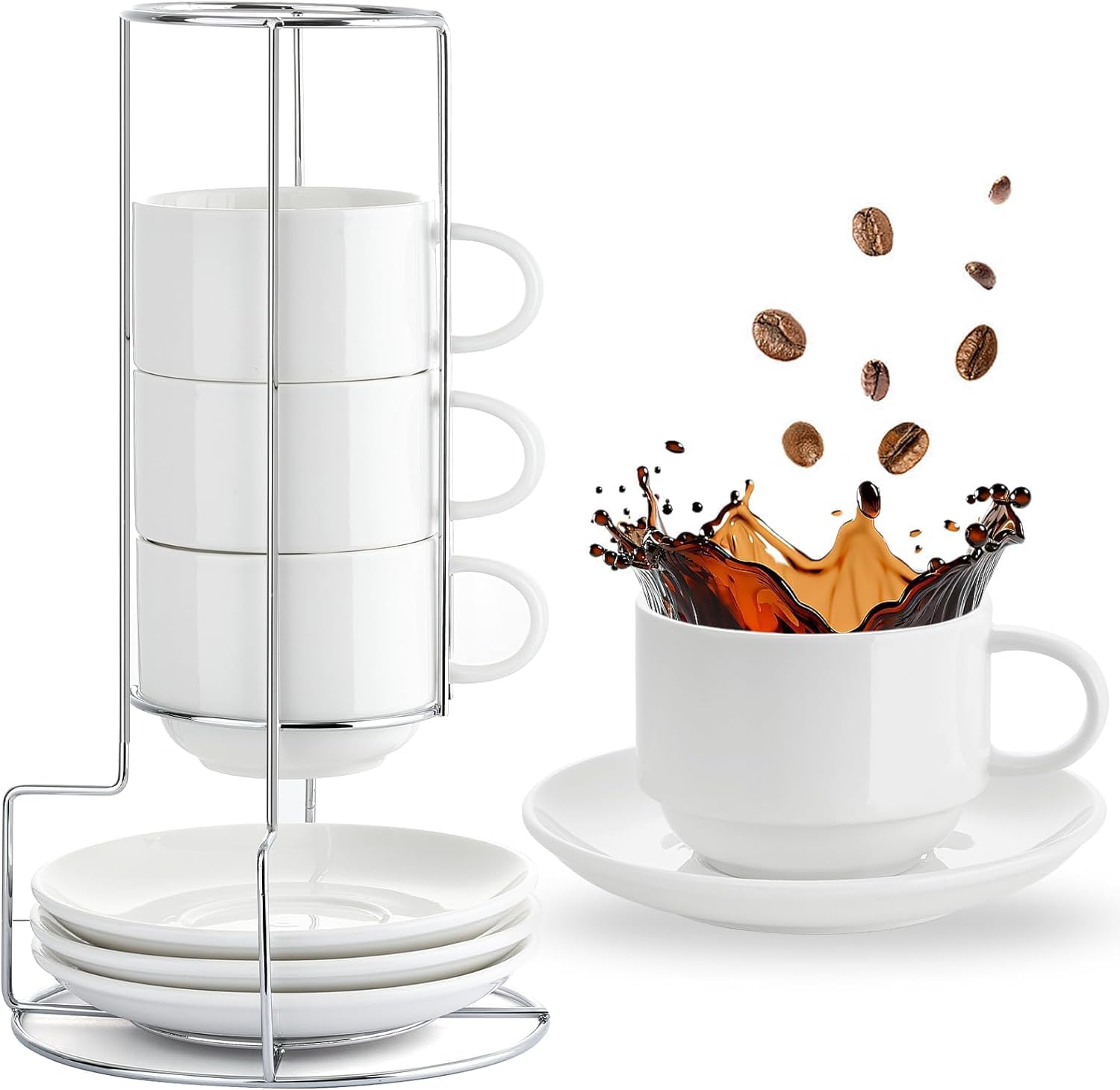Cappuccino Cups with Saucers and Metal Stand