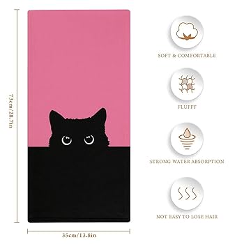 Amazon｜フェイスタオル ピンク 黒 かわいい猫 タオル スポーツ