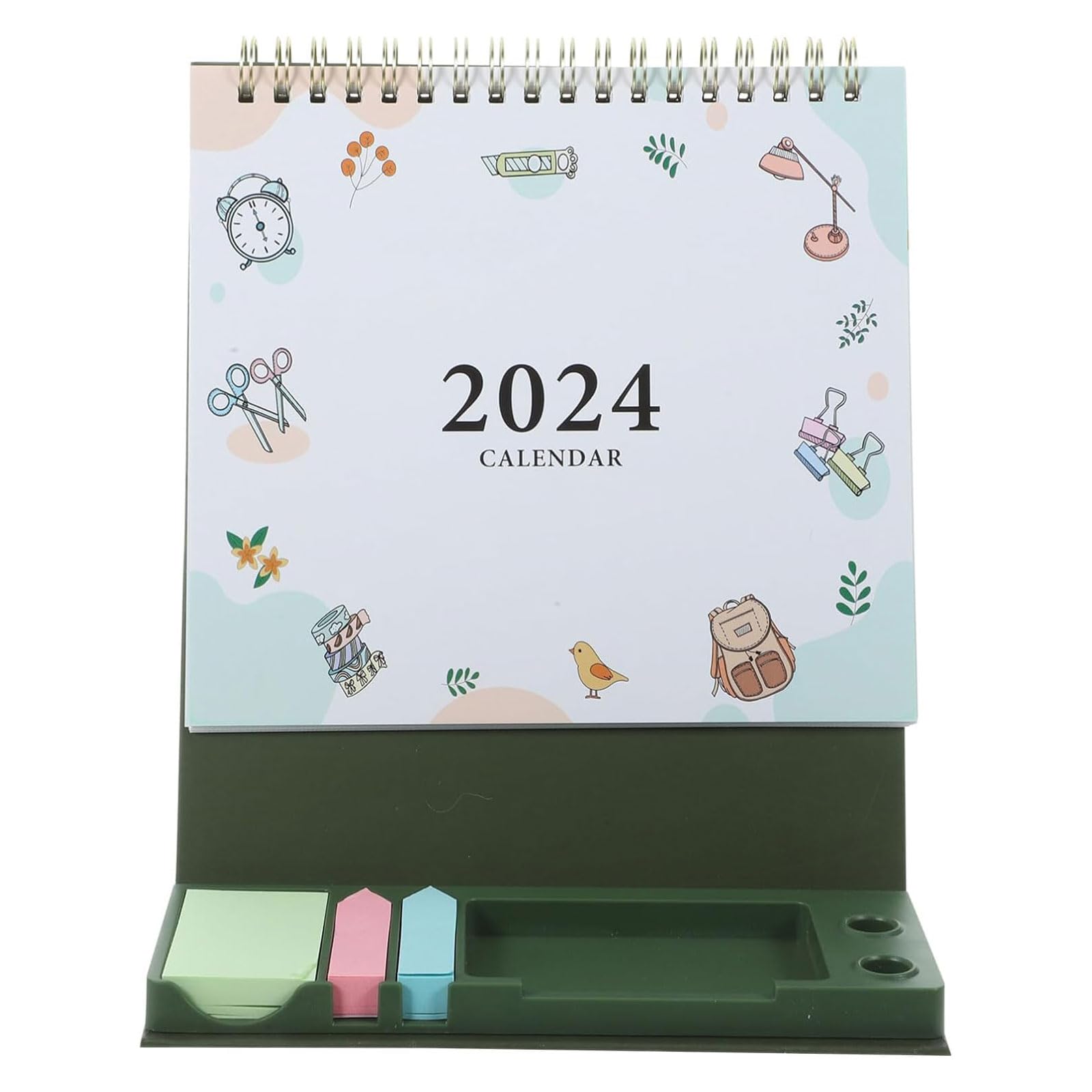 Großer Tischkalender 2024, 3D-Kalender, Schreibtischkalender 2023–2024 läuft von September 2023 bis Dezember 2024, stehender kleiner Kalender mit Haftnotizenhalter, Monatsplaner 2023–24
