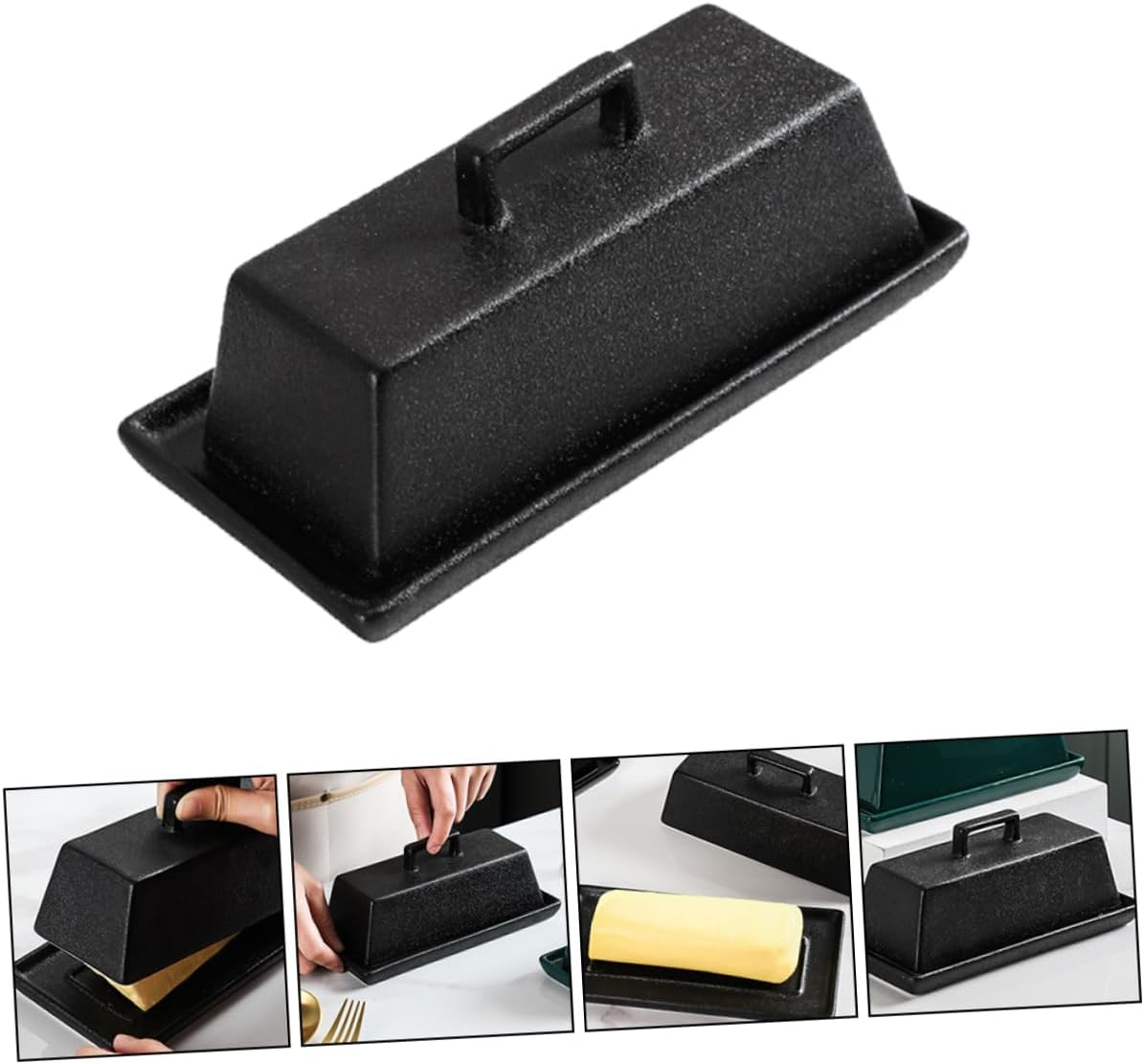 Ceramic Butter Box with Lid Food Safe Decorative Butter Dish for Kitchen and Restaurant Use Airtight Cover Elegant Black Matte Finish Serving Plate