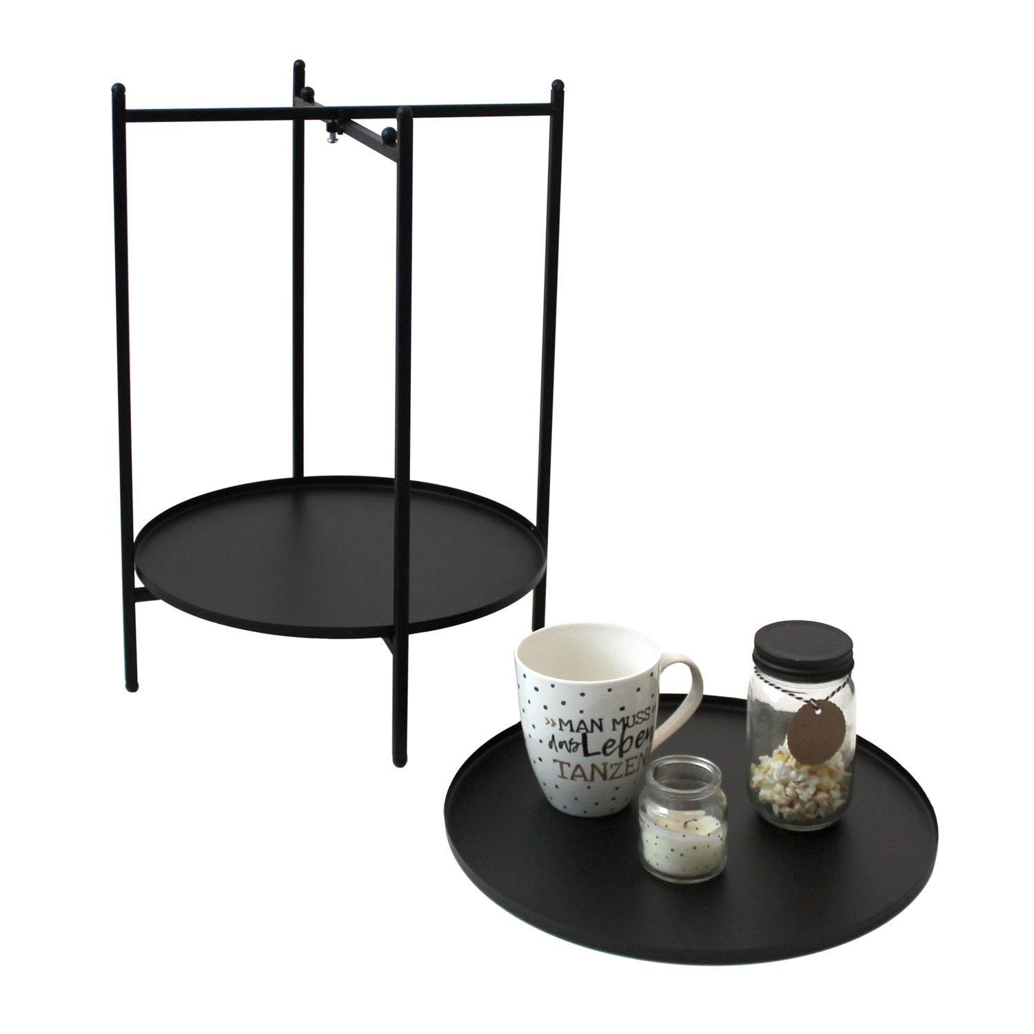 Mango Steam Table Basse Rond En Verre, Dessus Clair Et Base Noire