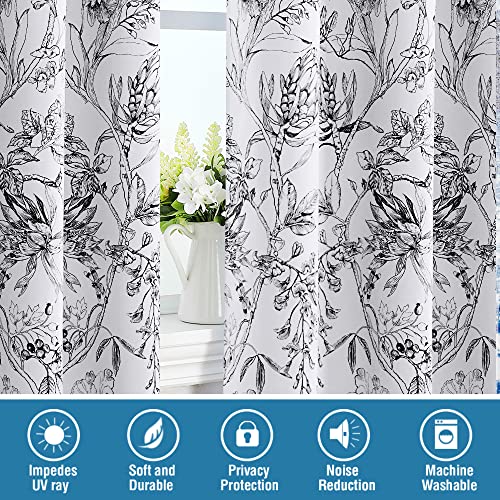 Image of BFAM Floral Print 100% Blackout Curtain with Black Linning at Back, Floral Print Curtains for Living Room /Bedroom Thermal Insulated Energey Saving Blossom Curtain, Pack of 1 Curtain