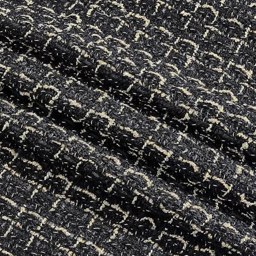 PH PandaHall Tissu Tweed Noir au Mètre Noël Tissu Tissé à Carreaux de 1.5 m de Large Tissus de Couture à Carreaux Tissus Tweed Métallisés pour Couture Vêtements Robes Sacs Manteaux Costumes