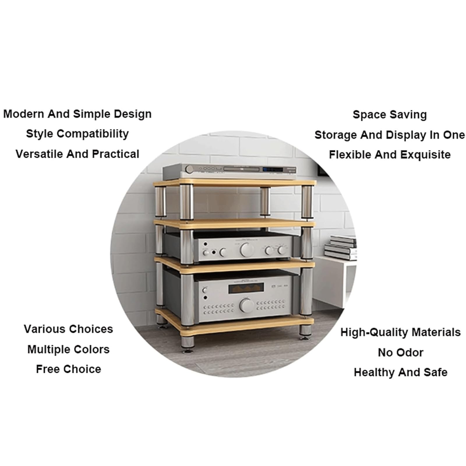 Support audio haute fidélité, support d'équipement stéréo à 4 niveaux, double largeur, finition noire durable, organisation du matériel audio, parfait pour les amateurs de musique
